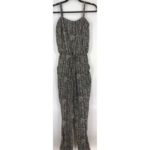 LOFT Black & White Geometric Print Wide Leg Jumpsuit Tie‎ Waist Pockets